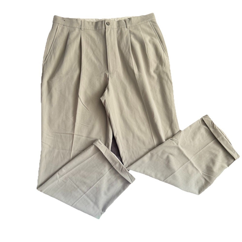 Claiborne Mens Trousers 38 x 32 Pleated Cuffed Pants Beige Dress Pants READ